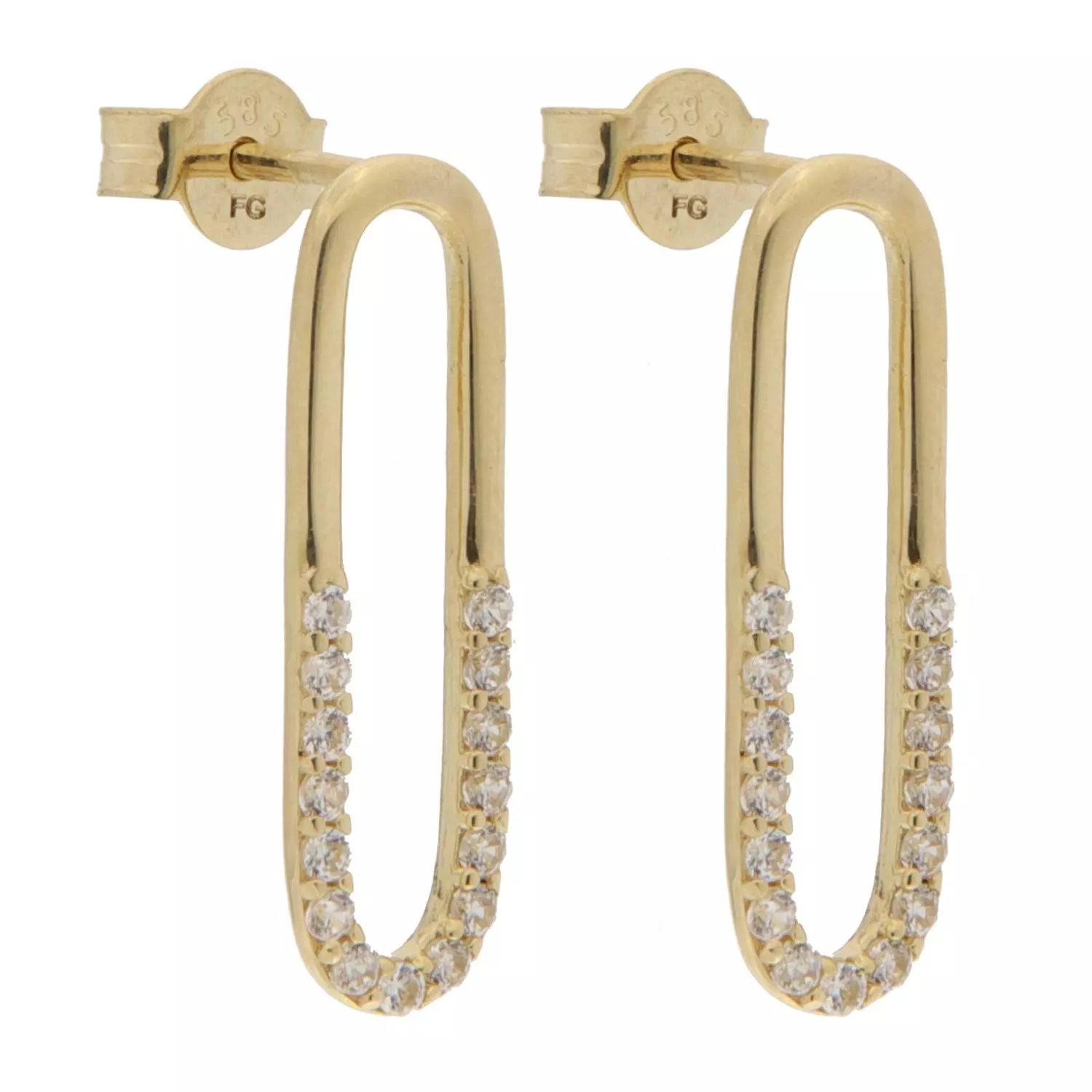 Ørepynt gull 20mm åpen rektangulær m/blanke zirconer i bunn