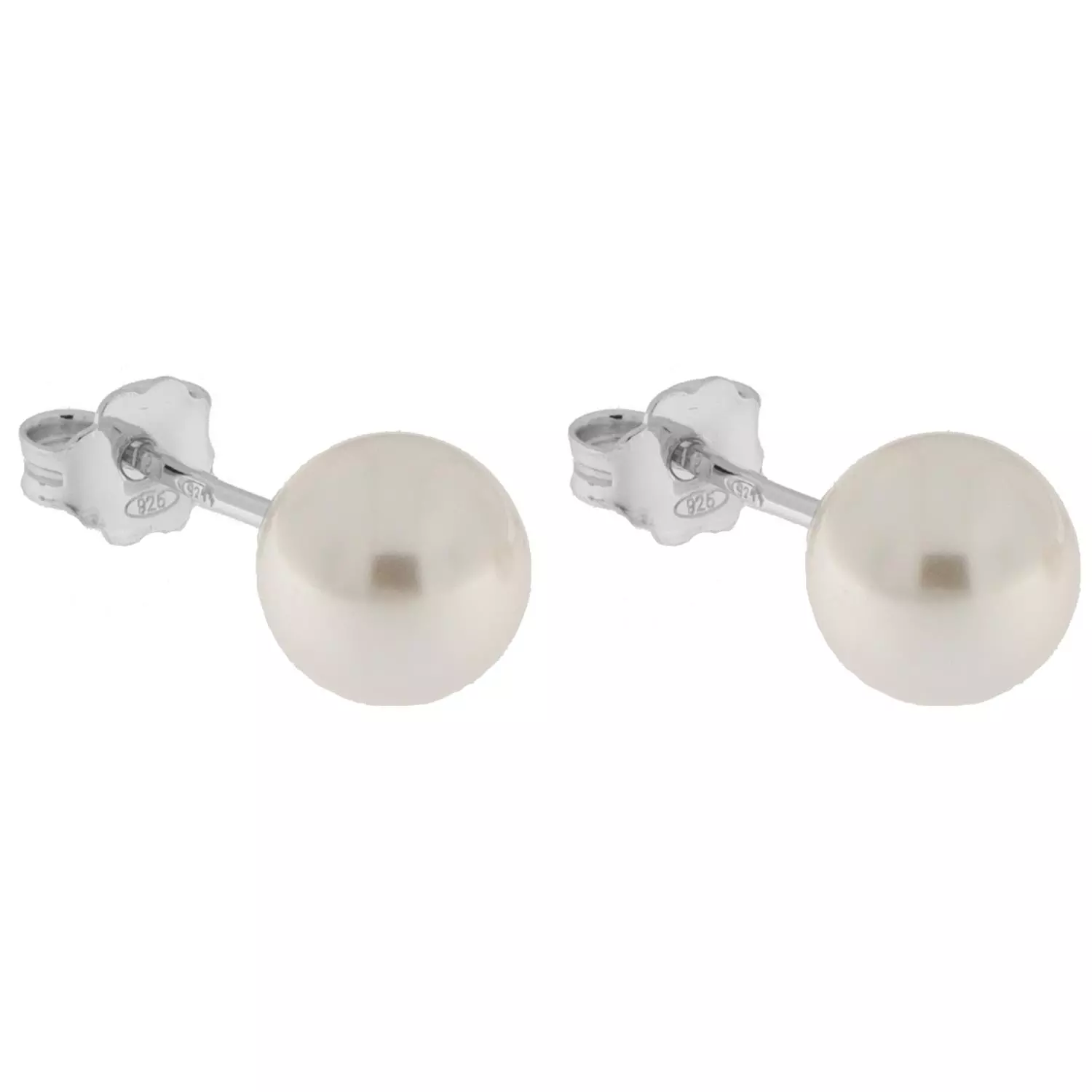 Ørepynt rh.sølv 8mm hvite Swarovski perler