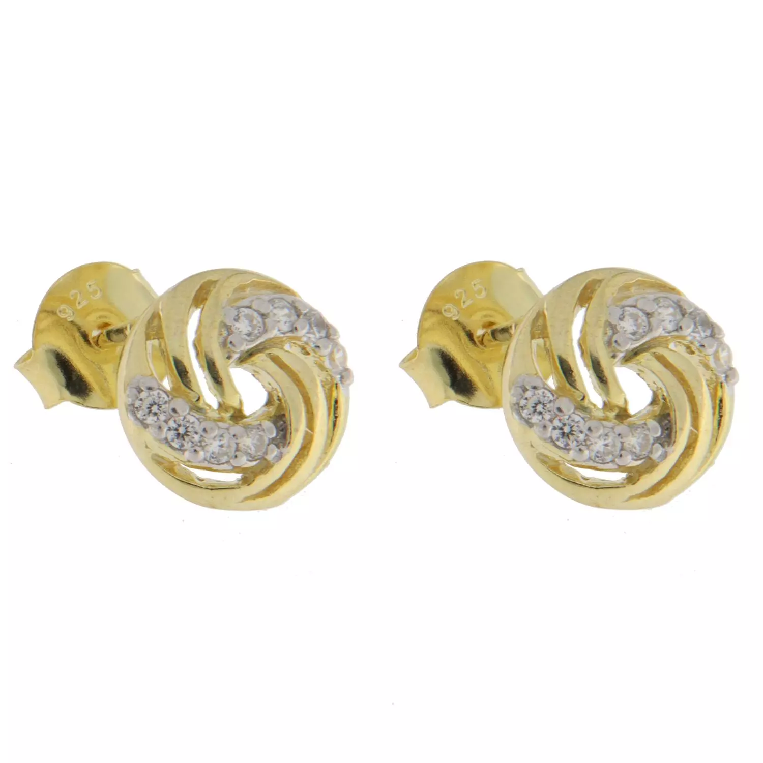 Ørepynt fg.sølv knute m/blanke zirconer i 2 rader