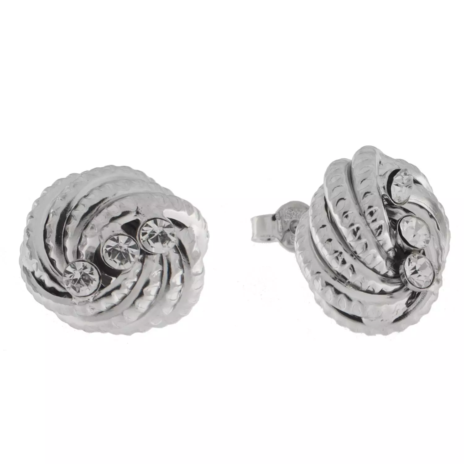 Ørepynt rh. sølv 17mm knute m/3 blanke zirc. i midten