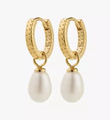 Øreringer "gull" Elliana 12ø mønstret m/6x8mm ferskvannsperle