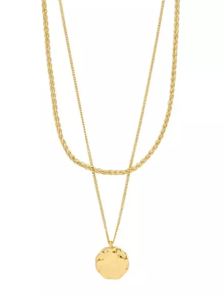 Collier "gull" Declan 2r: flettet kjede / tynn panzer m/banket "plate" 38/42+15cm