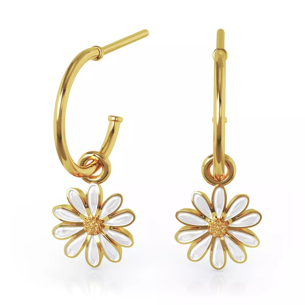 Ørering fg.sølv 12ø m/ Margeritt i hvit emalje