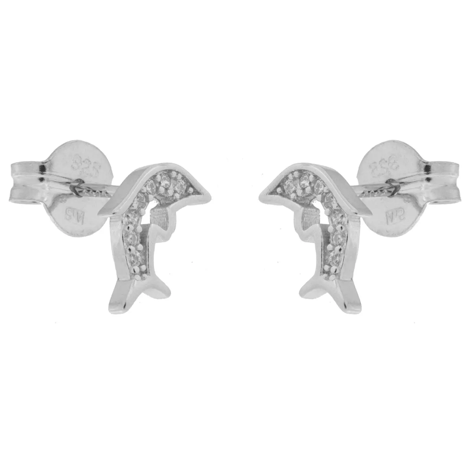 Ørepynt rh.sølv delfin m/blanke zirconer