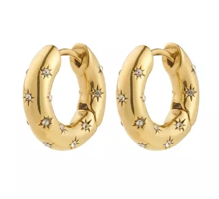 Øreringer "gull" Nevaeh 16ø m/blanke Preciosa krystaller i stjerner