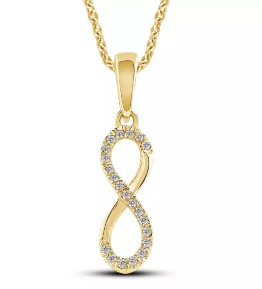 Anheng gull 13mm evighetstegn med diamanter 0,08ct TWSI