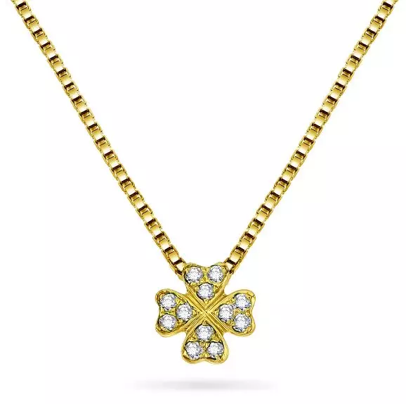 Anheng gull 8mm firkløver med diamanter 0,12ct TWSI