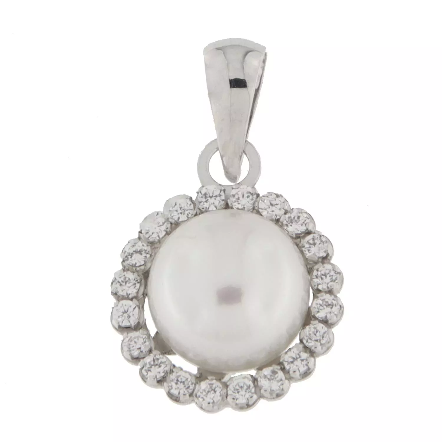 Anheng hv.gull 9mm rosett m/6mm fv.perle i senter og c.zirconer rundt