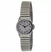 Klokke Bonett stål hvit skive og tydelige tall, med strikklenke