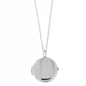 Collier rh.sølv 17mm diameter glatt, rund medaljong 42+5cm