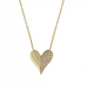 Collier fg.sølv 12mm hjerte m/c.zirconer på halve 42+5cm