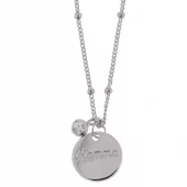 Collier rh.sølv 12mm plate "Mamma" m/liten cz på siden + kuler på kjedet 42+5cm