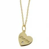 Collier fg.sølv 12mm hjerteplate "Mamma" m/liten c.zircon 42+5cm