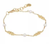 Armlenke "gull" Cat hvite glassperler og "nuggets" 17+2cm