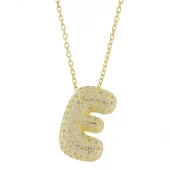 Collier fg.sølv chunky bokstav m/zirconer "E" 45+5cm
