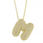 Collier fg.sølv chunky bokstav m/zirconer "M" 45+5cm