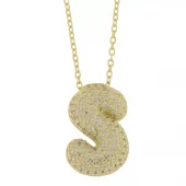Collier fg.sølv chunky bokstav m/zirconer "S" 45+5cm
