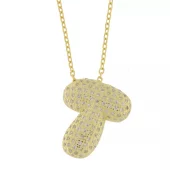 Collier fg.sølv chunky bokstav m/zirconer "T" 45+5cm