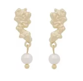 Øreheng "gull" Cat "nugget" m/hvit glassperle i heng