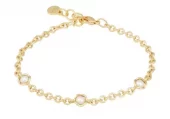Armlenke "gull" Kitty 3 hvite perler i organisk fattekant 16+2cm