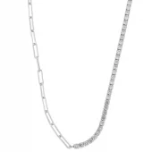 Collier rh.sølv 3mm half'n'half avlange ledd / tennislenke 45cm