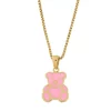 Anheng fg.sølv 13x10mm bamse m/ rosa emalje - Lille venn