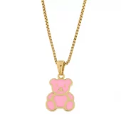 Anheng fg.sølv 13x10mm bamse m/ rosa emalje - Lille venn