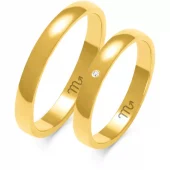 Forl.-/giftering gull 5mm rund + rund innvendig m/diamant i gnifatning