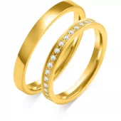 Forl.-/giftering gull 3mm flat profil, kraftig modell, diamanter rundt hele, buet innside