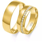 Forl.-/giftering gull 5mm lett buet profil m/diamanter i stripe rundt hele, lett buet innside