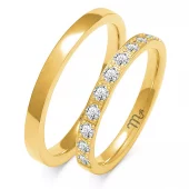 Forl.-/giftering gull 3,5mm lett buet profil, 8 x 0,10ct "allianse", buet innside - kraftig modell