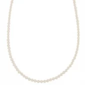 Collier rh.sølv 7mm hvite imiterte perler 45cm bissellås
