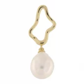 Anheng 9K gull 14mm åpen, bølget oval m/10mm ferskvannsperle i heng - Caia
