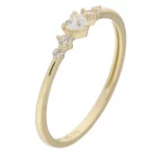 Ring 9K gull smal ring cz foran, hjerte + runde - Caia