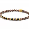 Armlenke stål 4mm brune naturstener + sort agate 19cm - Frank 1967