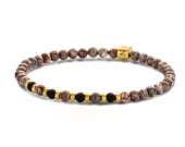 Armlenke stål 4mm brune naturstener + sort agate 19cm - Frank 1967