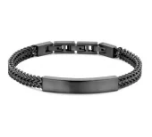 Armlenke sort stål 6mm dobbel foxtail i matt sort finish m/graveringsplate 21cm - Frank 1967