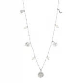 Collier "sølv" Mylan assorterte charms + perler 38+9cm