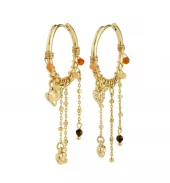 Øreringer "gull" Mylan 22ø ørering m/ass. charms + perler i brun mix