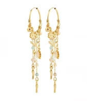 Øreringer "gull" Mylan 22ø ørering m/ass. beachy charms + perler i turkis/brun mix