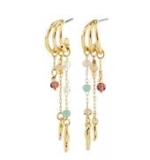 Øreringer "gull" Morin 10ø 3r halvcreol m/lys turkis, champagne og hvite perler i heng