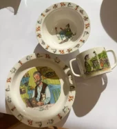 Porselenssett Gubben & Katten 3 deler skål/krus/fat