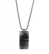 Collier antikksort stål 38x13mm plate m/striper på box chain 70cm - Frank 1967
