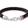 Armlenke stål Tommy Hilfiger 22cm brunt og sort flettet skinn rund