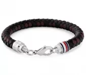 Armlenke stål Tommy Hilfiger 22cm brunt og sort flettet skinn rund