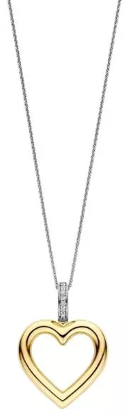 Collier fg.sølv 20mm åpent, fg.hjerte m/stener på rh. hempe inkl. 45cm rh. kjede