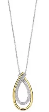 Collier bic.sølv 30mm dråpeformet anheng m/blanke cz inkl. 45+2+2+3+3cm rh. kjede