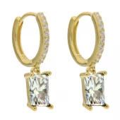Øreringer fg.sølv 13ø m/zirconer + 7x5mm rektangulær zircon i heng (blank/blå/lys rosa) - Caia