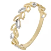 Ring gull bicolor smal m/åpne "blad" diamantslipt