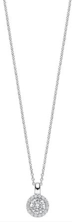 Collier rh.sølv 10mm blank rosett cz. 38+2+2+3+3cm